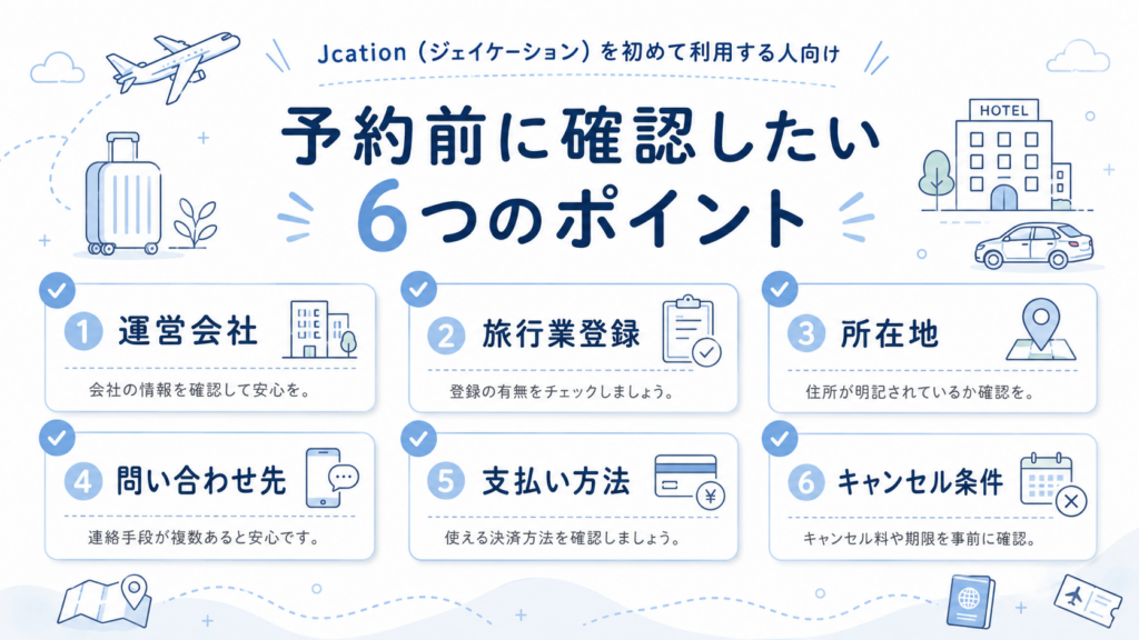 Jcationを予約前に確認するときの安心材料チェック図
