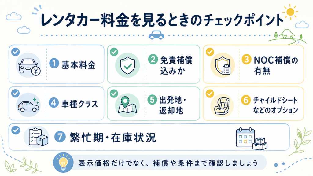 レンタカー料金を見るときに確認したい補償や条件のチェックポイント