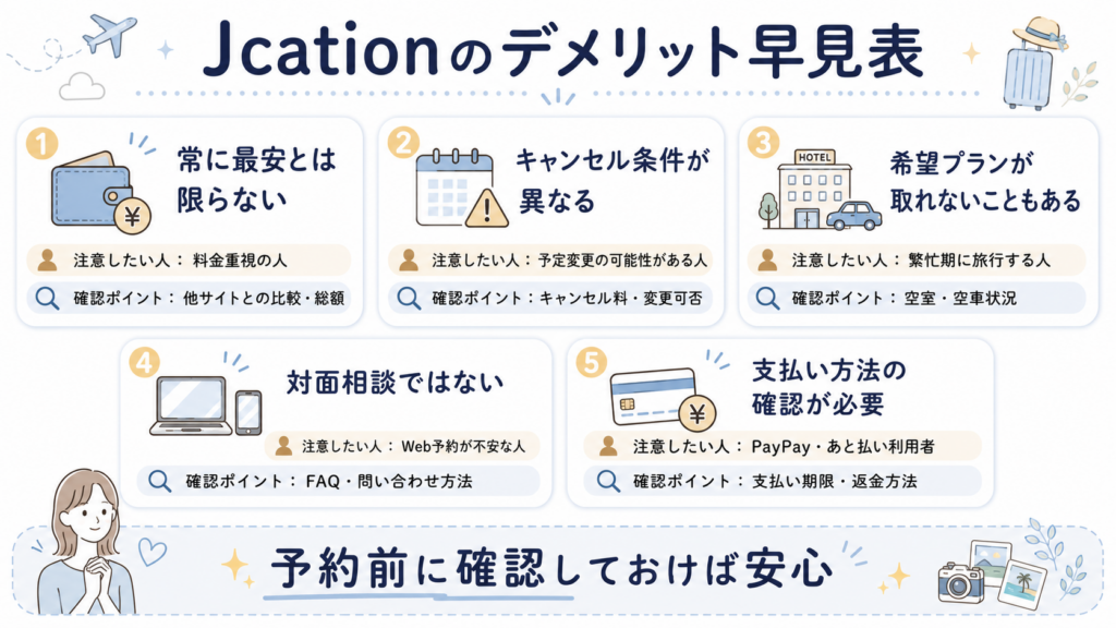 Jcationのデメリット早見表