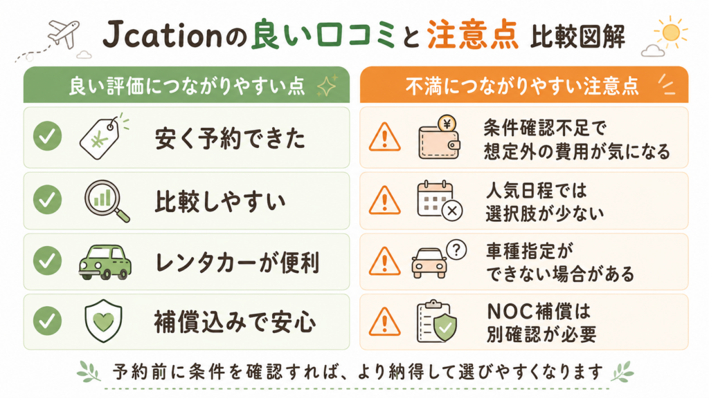 良い口コミと悪い口コミにつながりやすい注意点の比較表