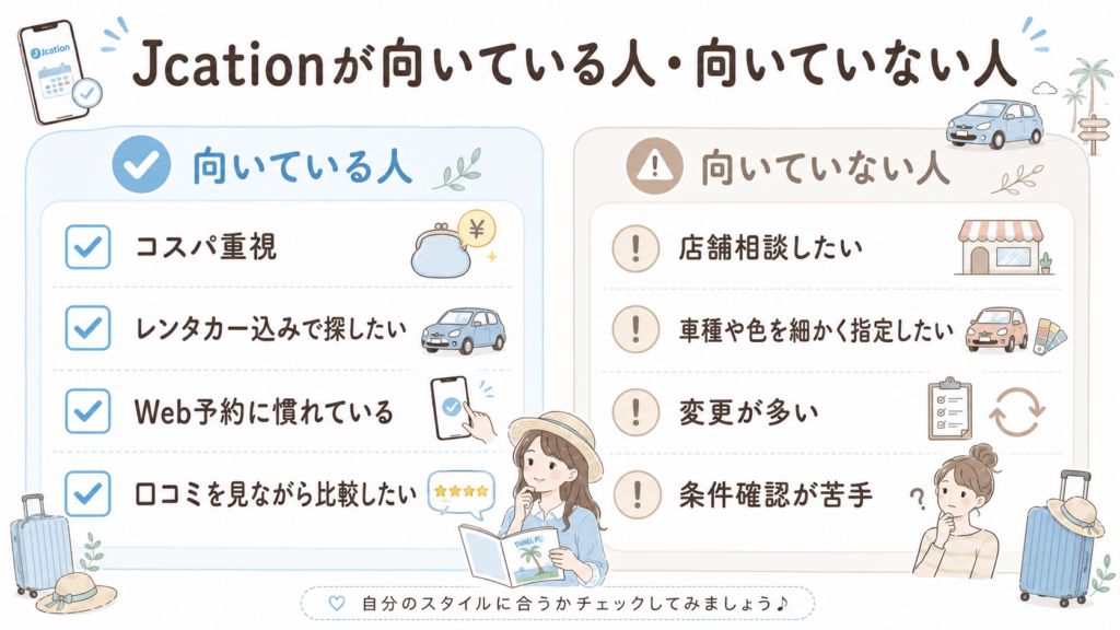 Jcationが向いている人・向いていない人の比較表
