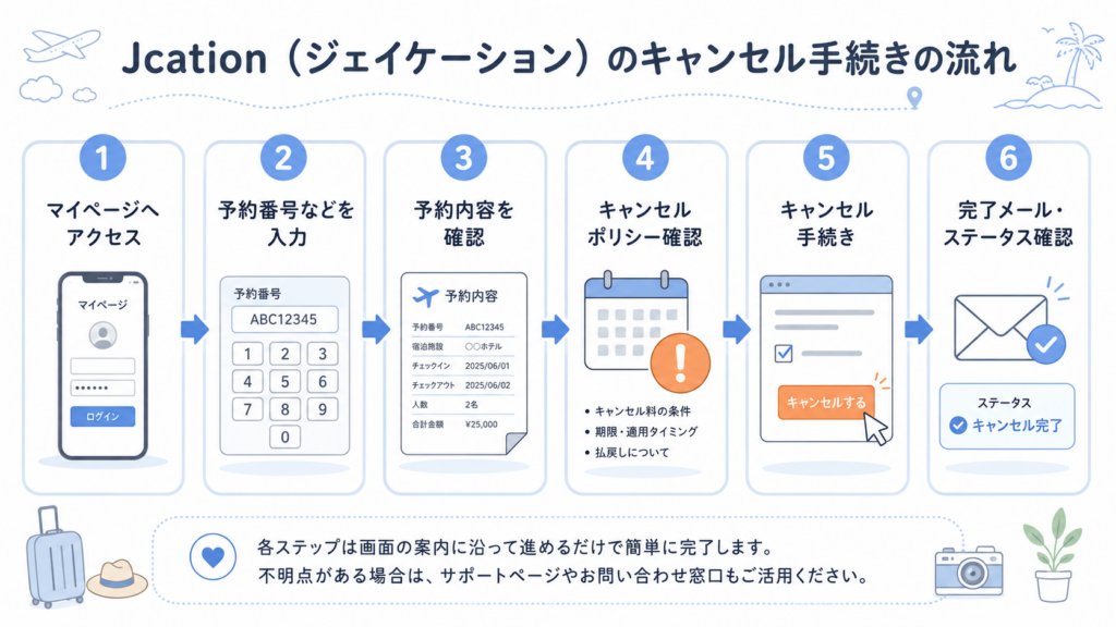 Jcationのキャンセル手続きの流れを示すフロー図