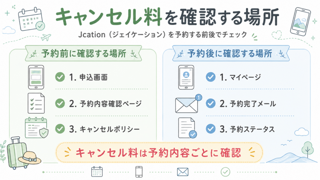 予約前・予約後でキャンセル料を確認する場所の整理図