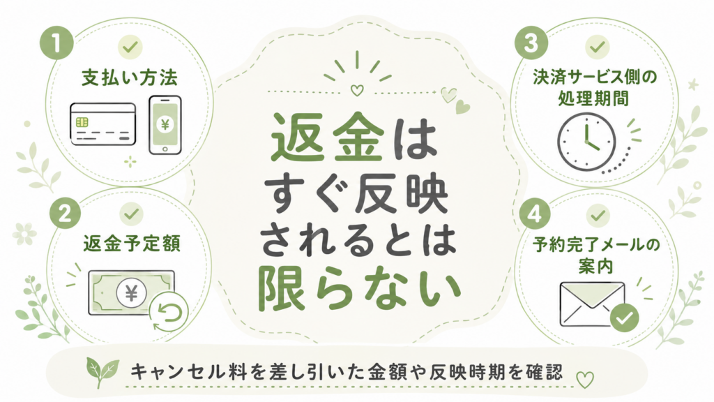 キャンセル後の返金確認ポイントをまとめた図