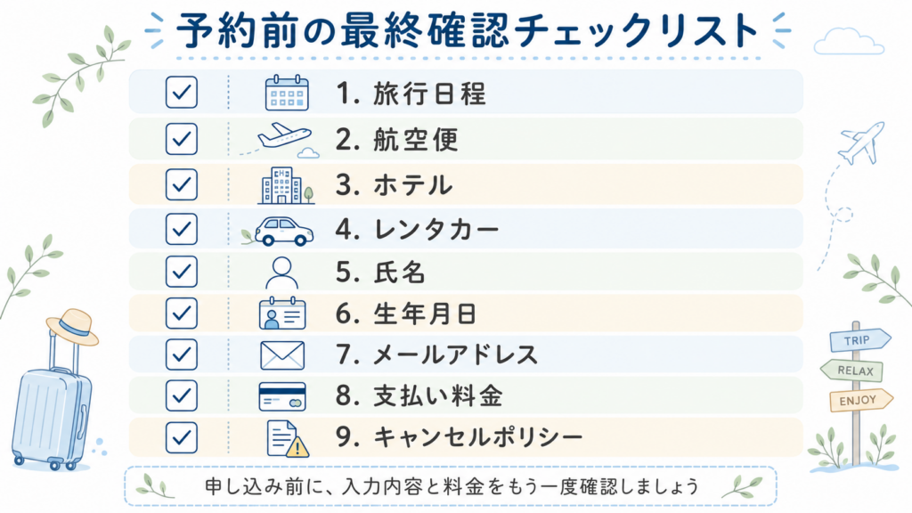 予約前の最終確認チェックリスト