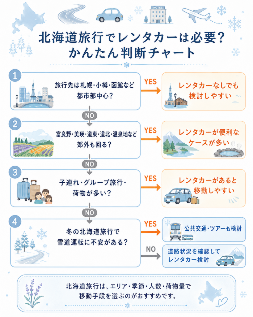 北海道旅行でレンタカーは必要？かんたん判断チャート