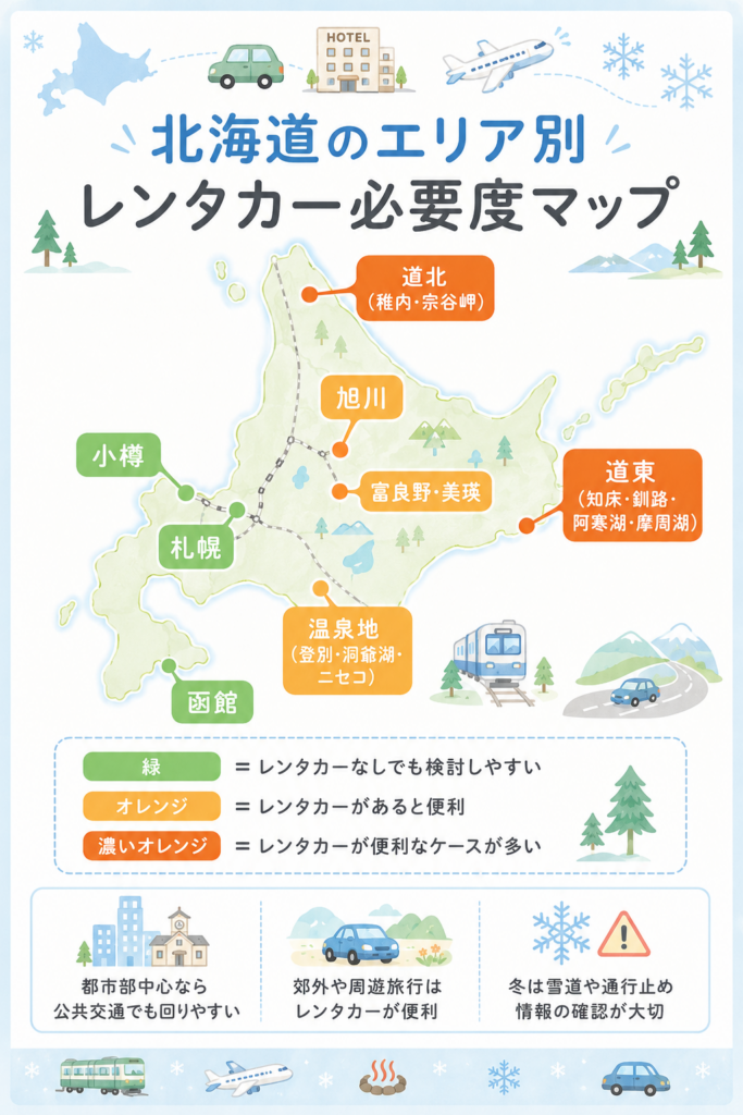 北海道のエリア別 レンタカー必要度マップ