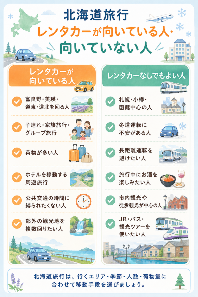レンタカーが向いている人・向いていない人の比較図