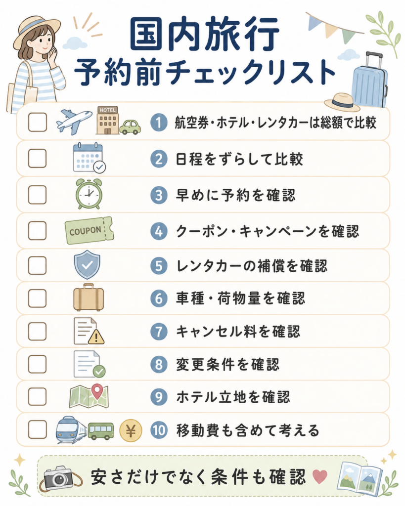 国内旅行を安く予約するための最終チェックリスト