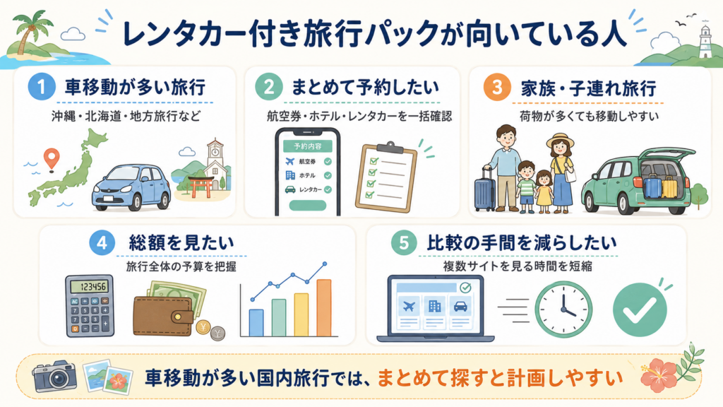 レンタカー付き旅行パックが向いている人を整理する